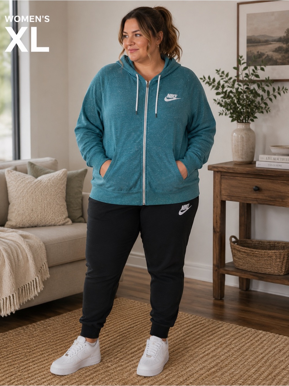 Nike Women's XL Teal Zip-Up Hoodie Sweater